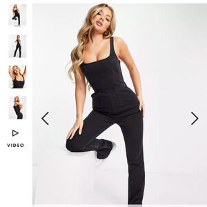 ASOS DESIGN Hourglass Denim Jumpsuit Puddle Hem Black Overalls Sz 8 Medium